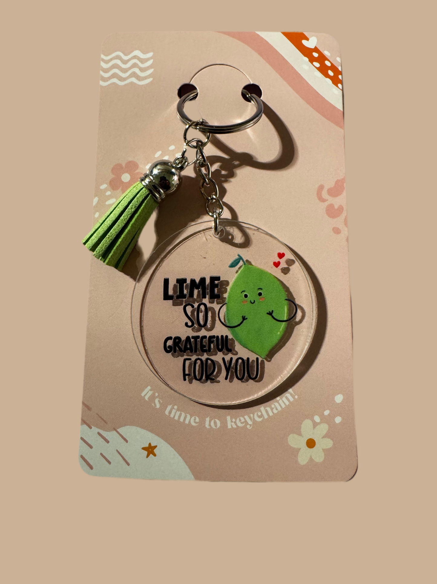 Acrylic round keychains with tassels