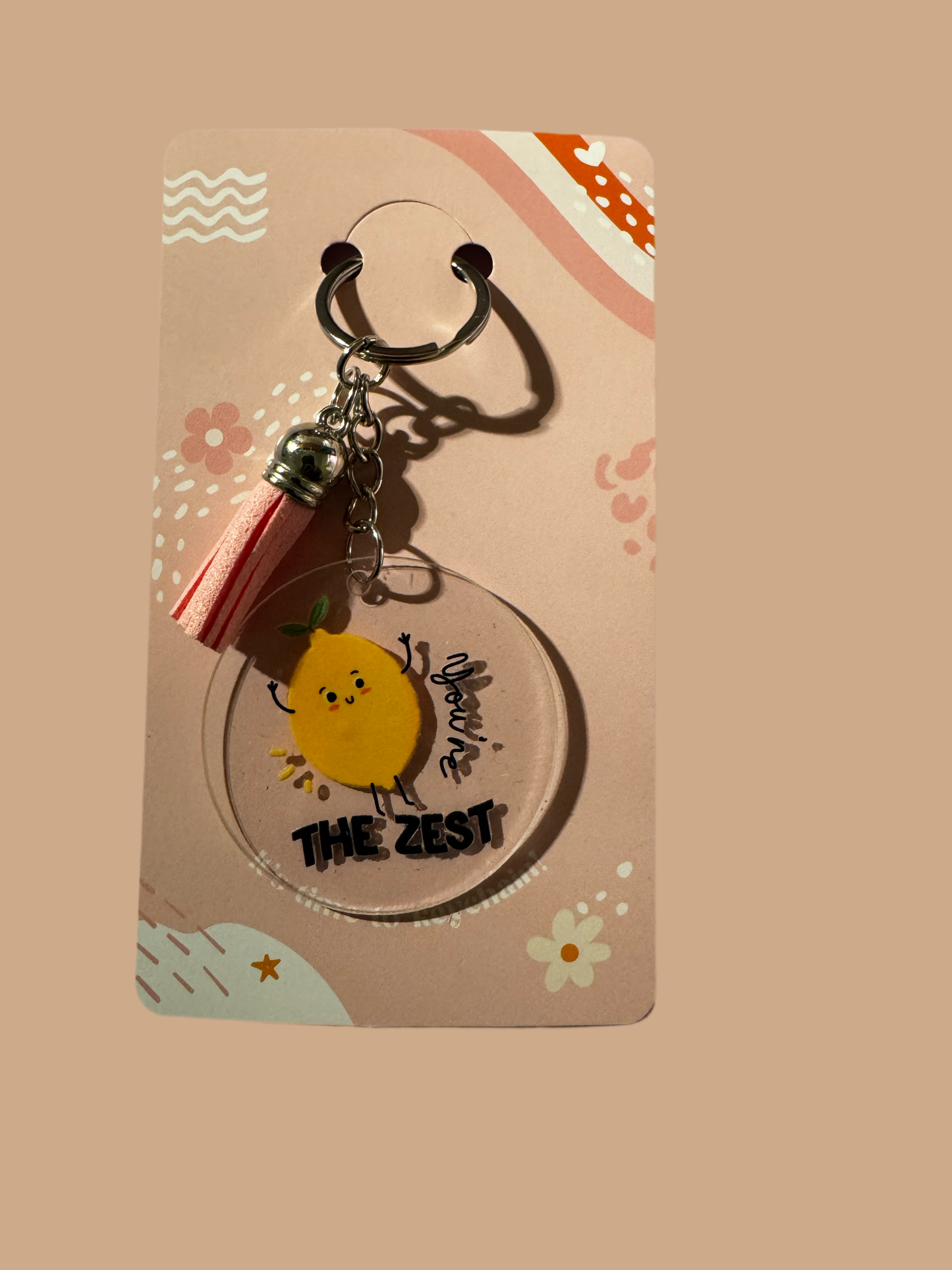 Acrylic round keychains with tassels
