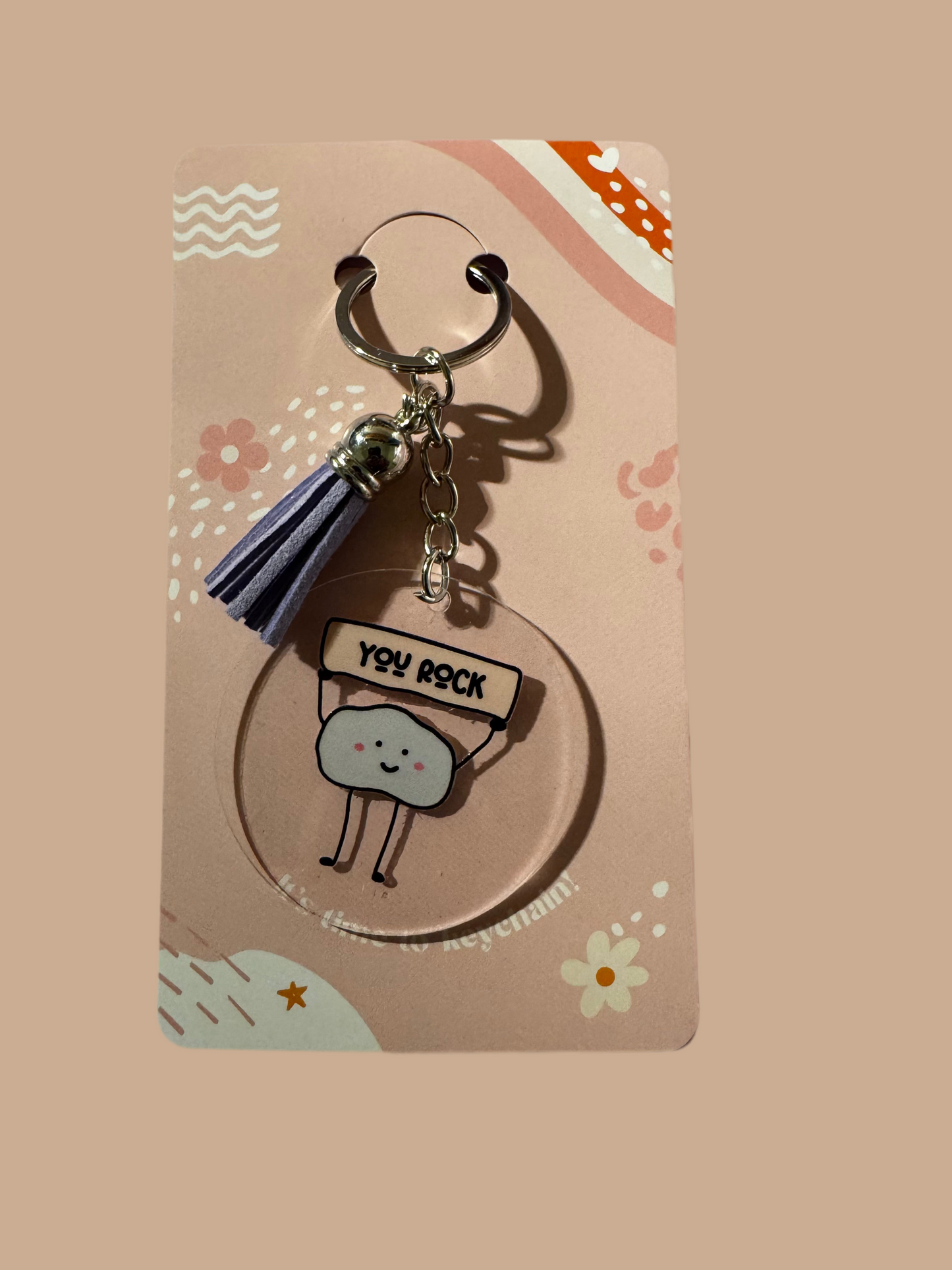 Acrylic round keychains with tassels