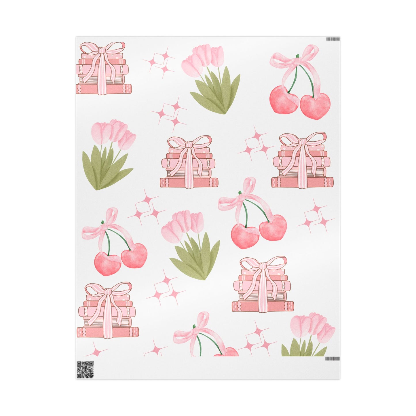 Charming Floral Gift Wrapping Paper - Deluxe Cherry & Book Design