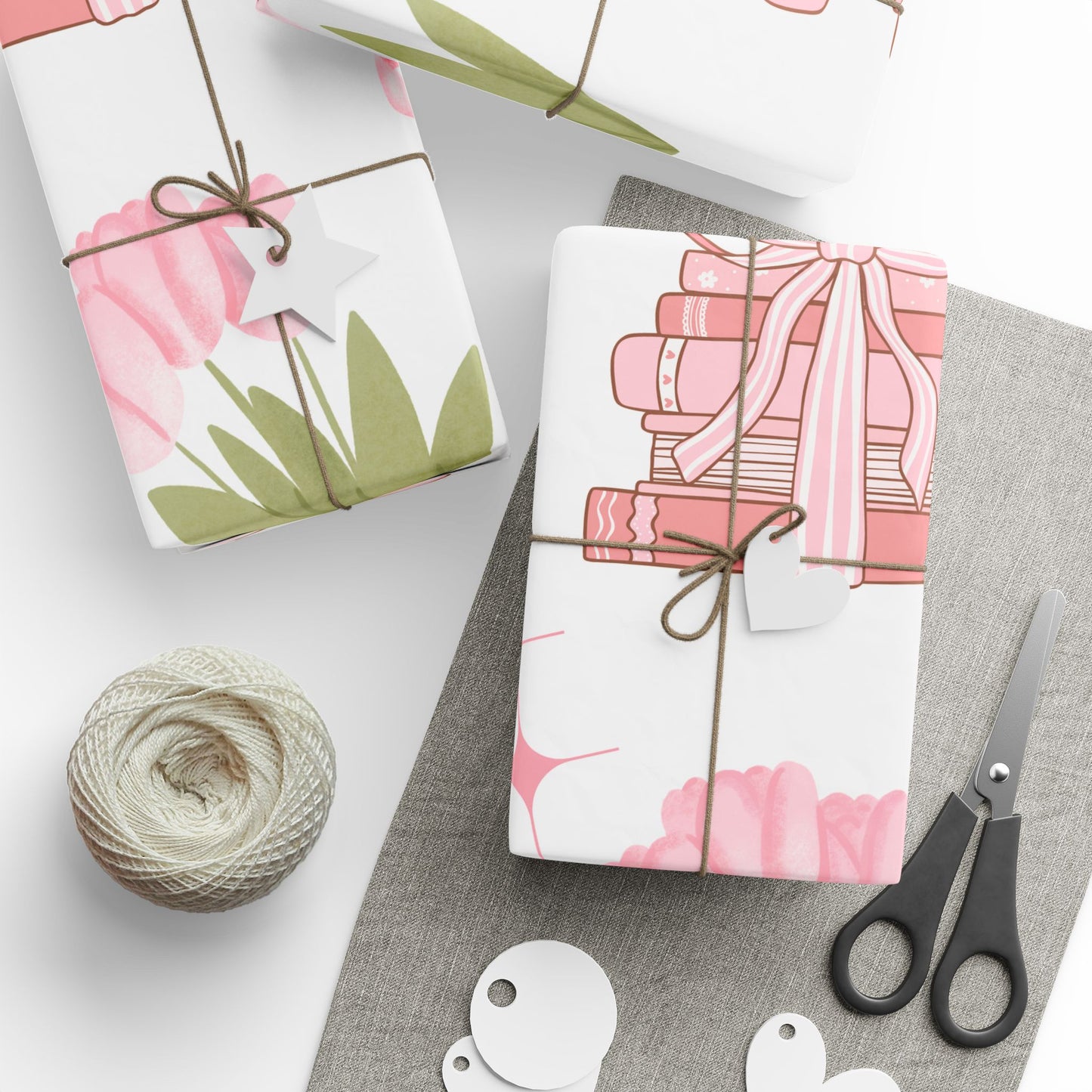 Charming Floral Gift Wrapping Paper - Deluxe Cherry & Book Design
