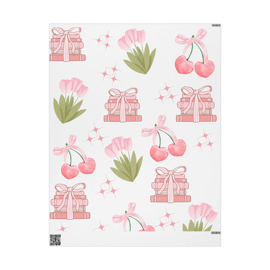 Charming Floral Gift Wrapping Paper - Deluxe Cherry & Book Design