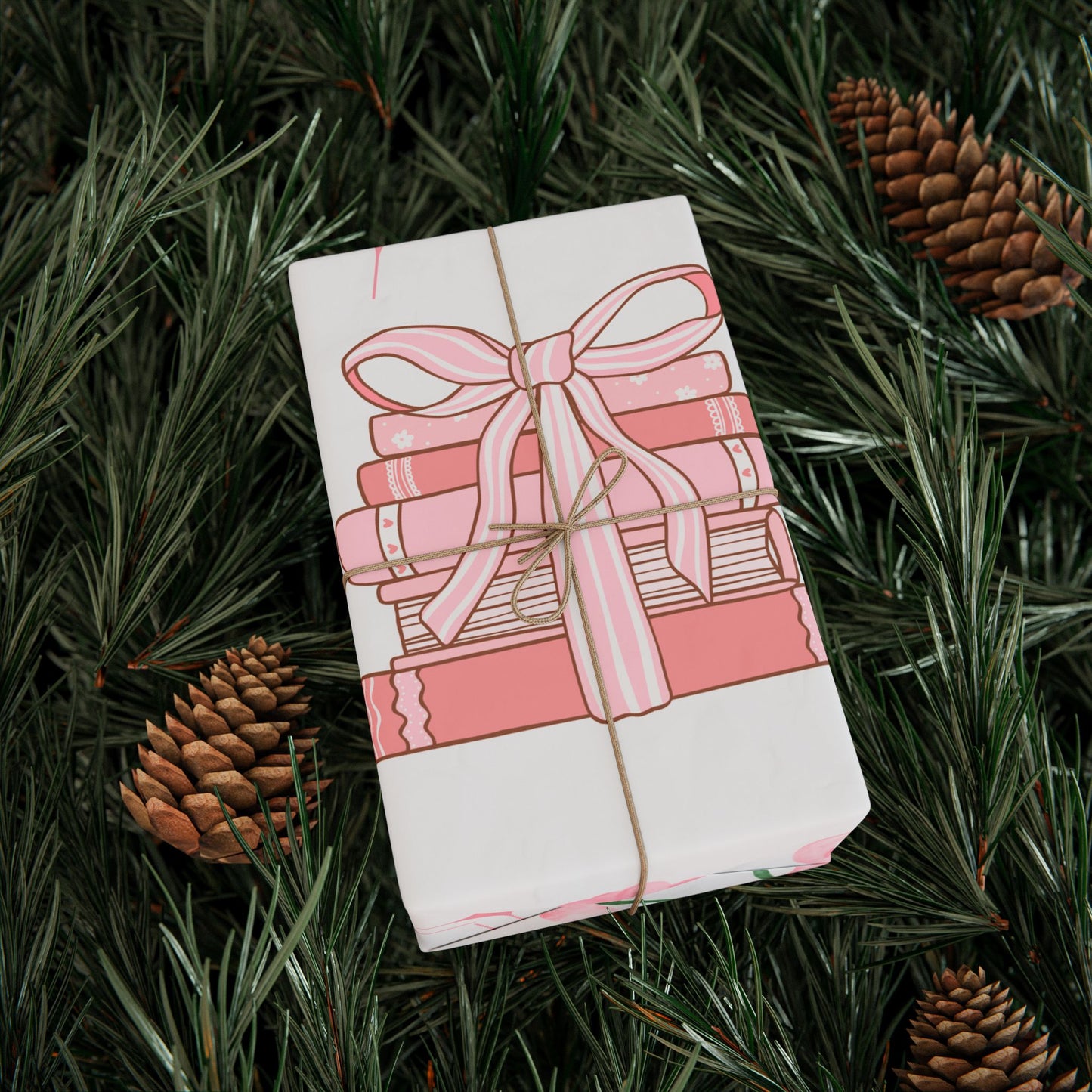 Charming Floral Gift Wrapping Paper - Deluxe Cherry & Book Design