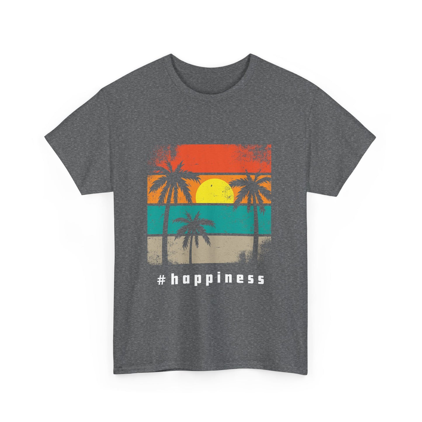 Happiness Vintage Unisex Heavy Cotton Tee, Beach Vibes T-Shirt, Summer Casual Wear, Gift for Relaxation, Fun Graphic Tee