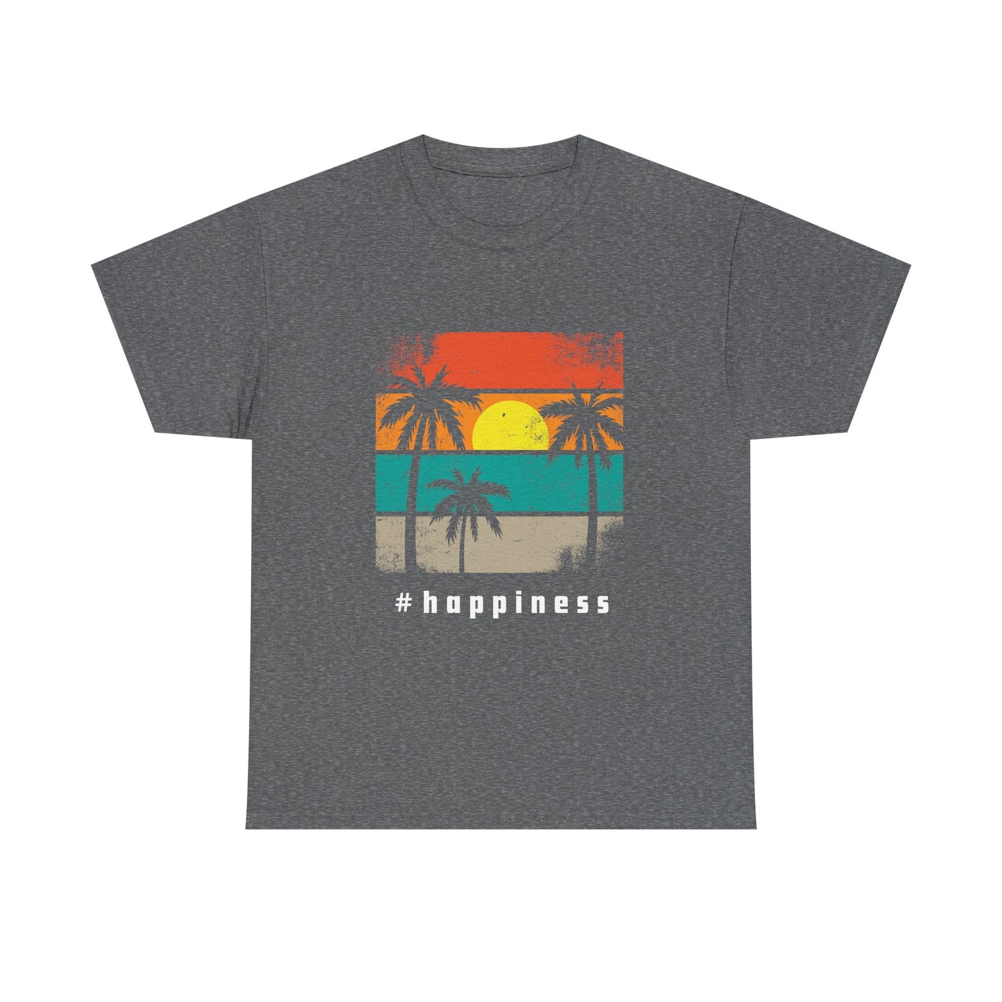 Happiness Vintage Unisex Heavy Cotton Tee, Beach Vibes T-Shirt, Summer Casual Wear, Gift for Relaxation, Fun Graphic Tee