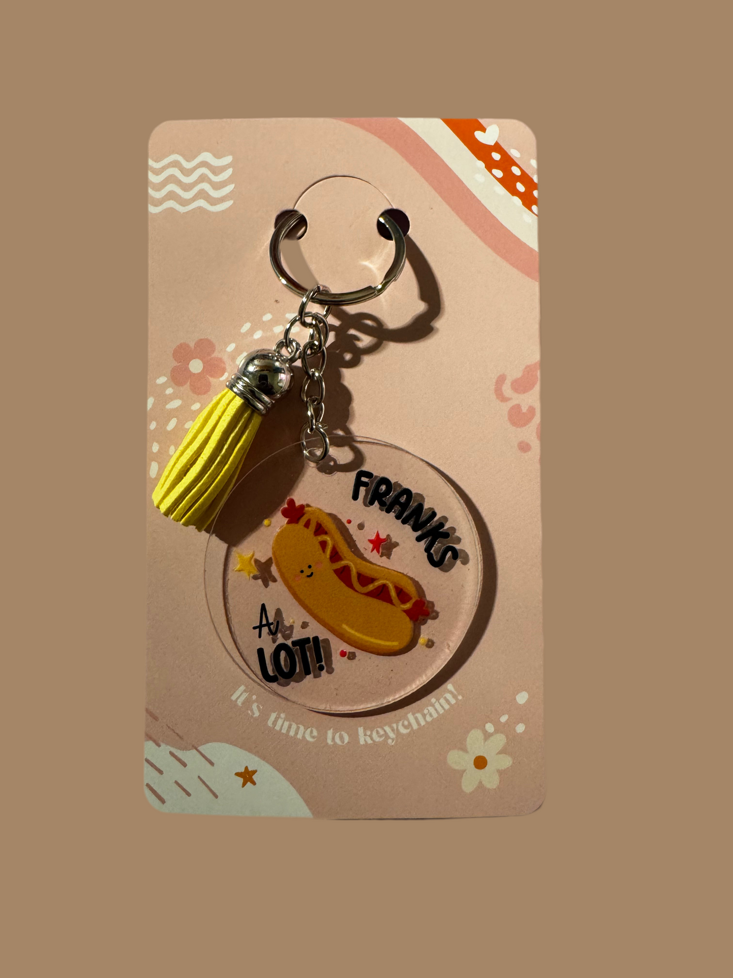 Acrylic round keychains with tassels