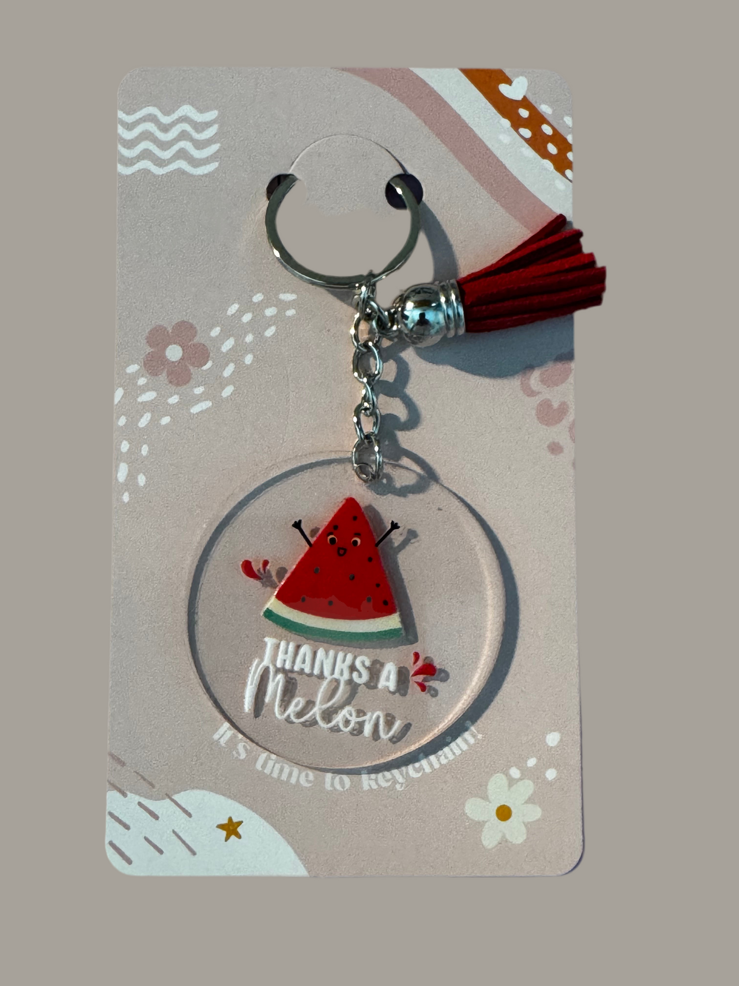 Acrylic round keychains with tassels