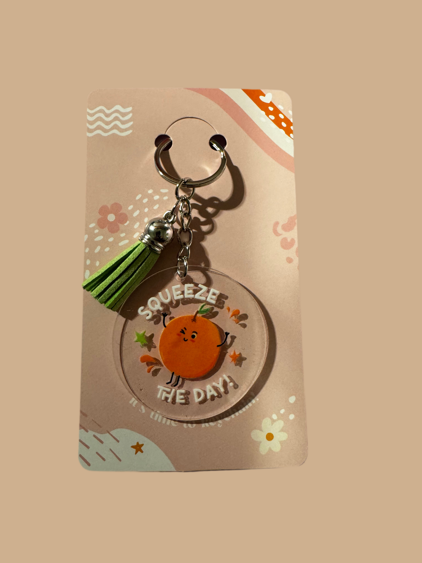 Acrylic round keychains with tassels