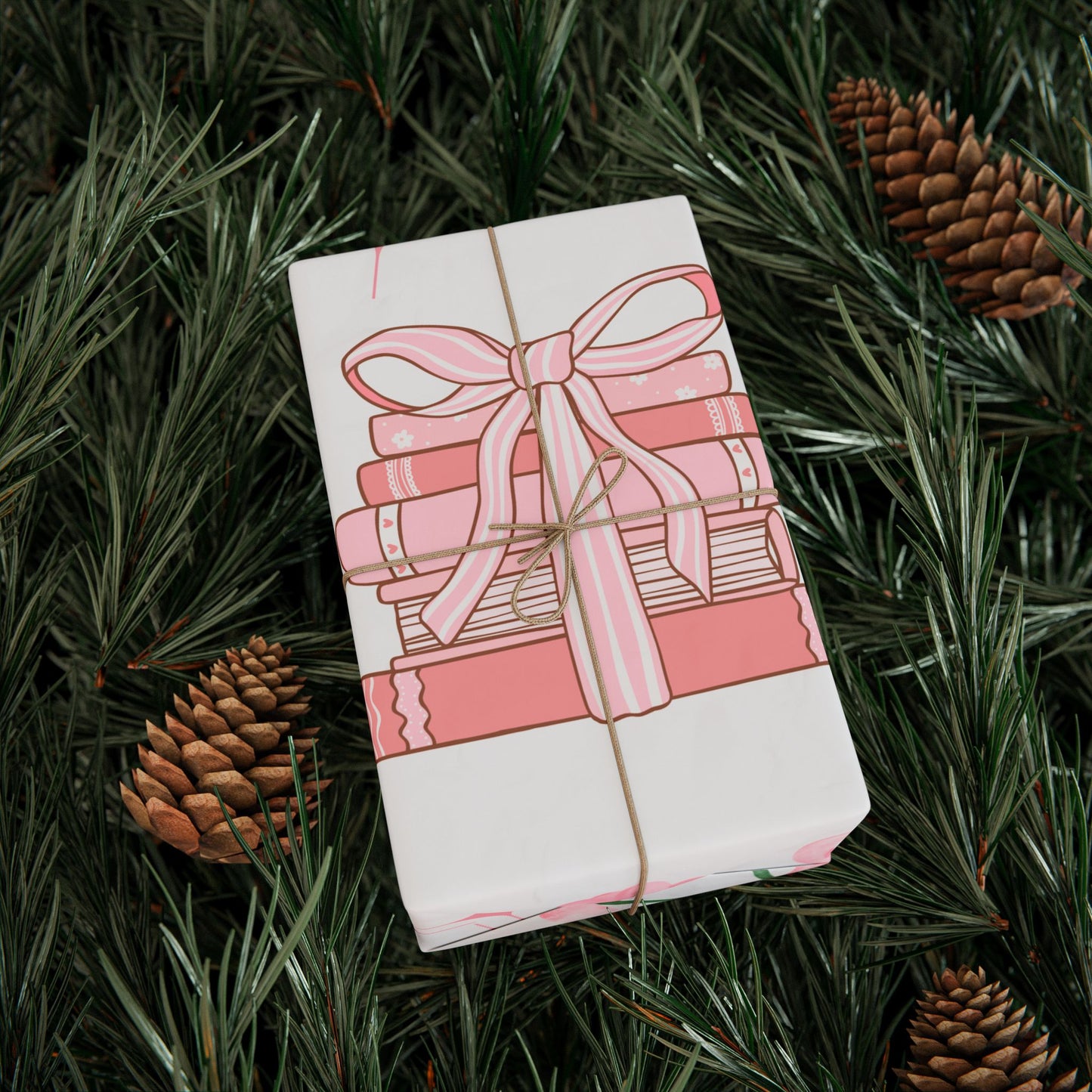 Charming Floral Gift Wrapping Paper - Deluxe Cherry & Book Design