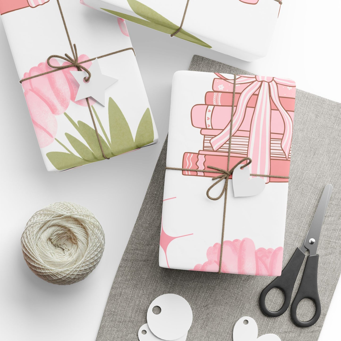 Charming Floral Gift Wrapping Paper - Deluxe Cherry & Book Design